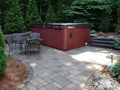 Hot Tub On Paver Patio With Steps And Landscaping By Bahler Brothers Hot Tub Patio Patio