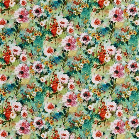 B0400a Green Red And Pink Abstract Floral Print Upholstery Fabric