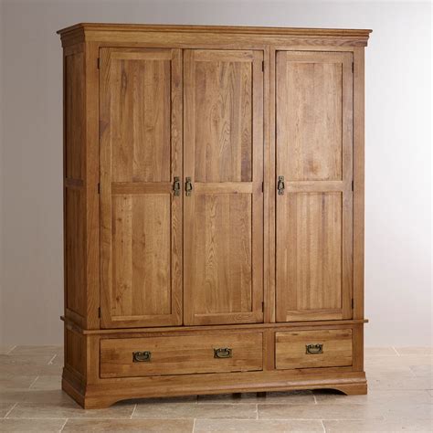 Rustic Vintage Oak Solid Wood Bedroom 3 Doors With Drawers Large Wardrobe Armoire China