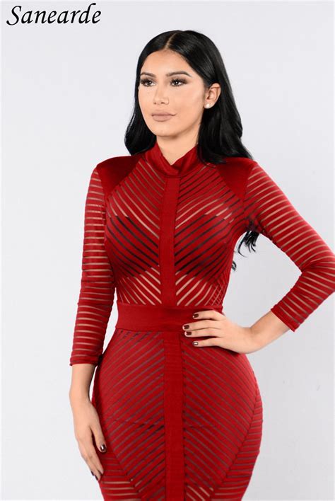 women stripe red see through dresses casual style party night club dress vestidos sexy club wear