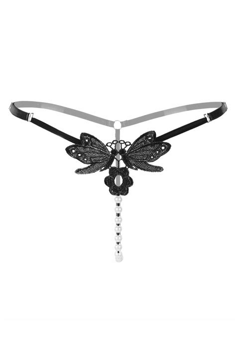 Embroidered Butterfly Thong Lingerie Black Butterfly G String