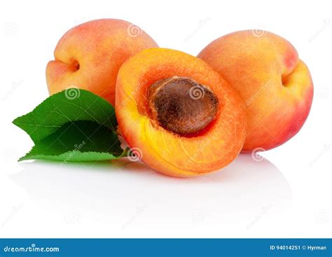 Fresh Cut Apricot Fruits With Leaf Isolated On White Background Stock