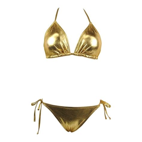 Pc Bikini Set Top Bottom Gold Metallic Bikinis Metallic Bikini Bikini Set