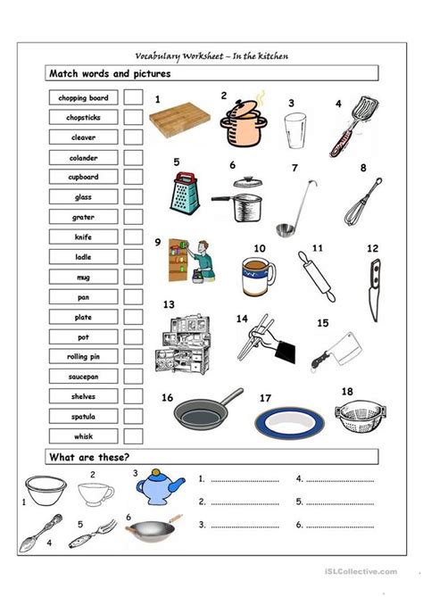 A collection of downloadable worksheets, exercises and activities to teach safety at home, shared by english language teachers. Vocabulary Matching Worksheet - In the kitchen worksheet ...