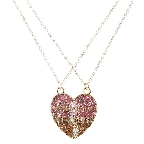 Best Friends Gold Glitter Split Heart Pendant Necklaces Claires Us
