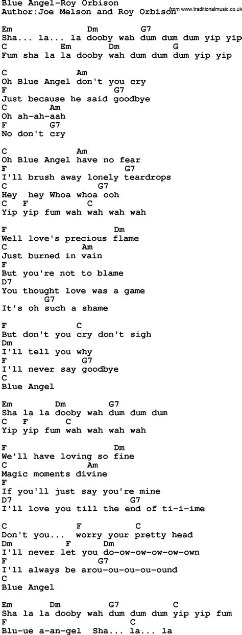 Country Music Blue Angel Roy Orbison Lyrics And Chords