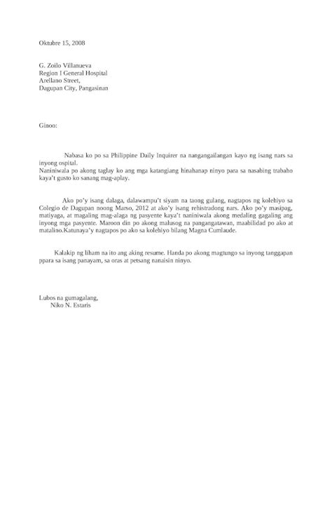 Doc Application Letter Tagalog Dokumentips