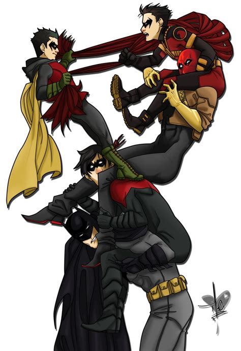All The Robins Fighting With Each Other While Batman And Night Wing