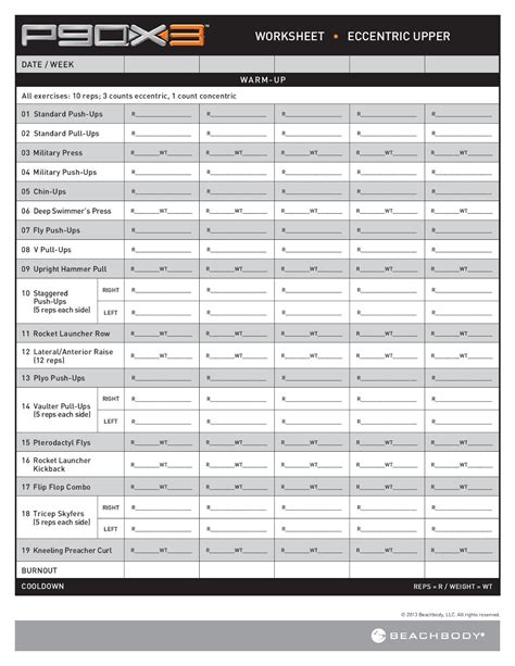 P90x Chest And Back Worksheets
