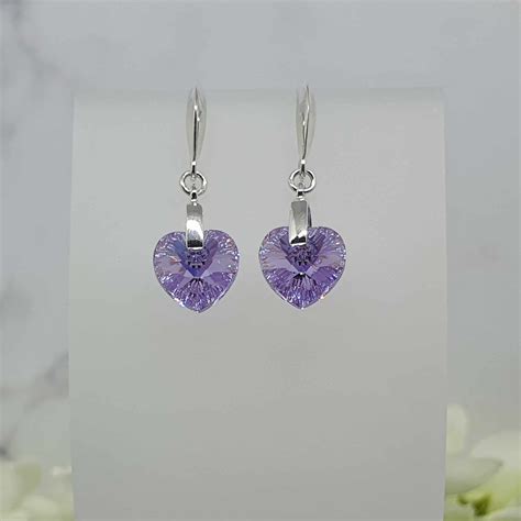 Sterling Silver Swarovski Crystal Heart Earrings Violet Ab Meta