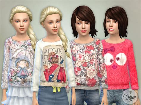 Printed Sweatshirt For Girls P02 The Sims 4 Catalog