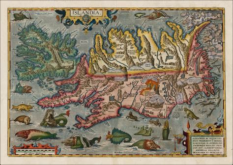 islandia 16th century map of iceland with seamonsters antique maps iceland map sea monsters