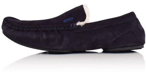 Boss By Hugo Boss Navy Suede Moccasin Slippers In Blue For Men Lyst