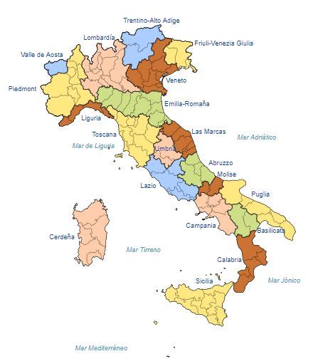 Mapa De Italia Actualizado【julio 2022 】• Regiones Y Ciudades