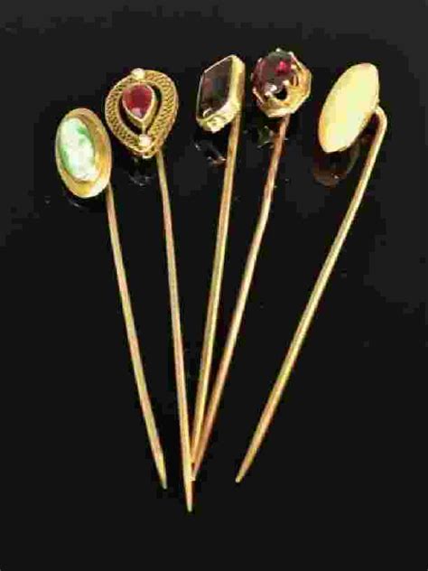 Antique 10k And 14k Gold Stick Pins 5pc