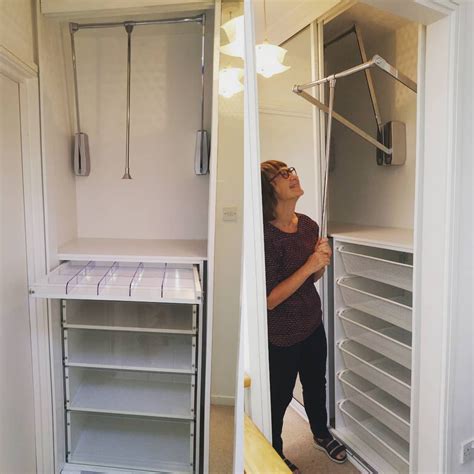 The clothes racks exist with width all the way down to 50cm, meaning that the water pipes are made of 3/4 steel, since the pipes of 1/2 often are too thin, meaning that they will drop over a period of time. Pull down rails - no more standing on wobbly chairs to ...