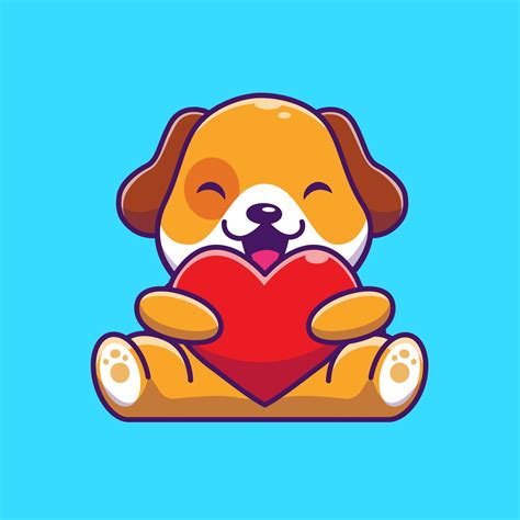 Cute Dog Holding Heart Cartoon Vector Icon Illustration Animal Nature