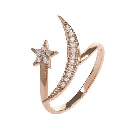 Moon And Star Ring Rosegold White Cz Moon Star Ring Star Ring Gold