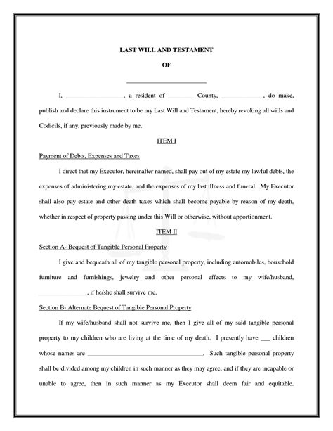 Last Will And Testament Free Printable Documents