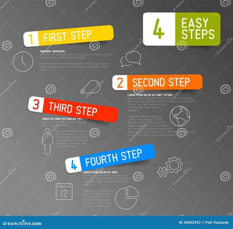 One Two Three Four 4 Easy Steps Template Stock Vector Illustration