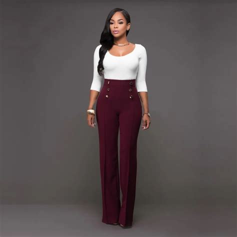 High Waisted Stretch Ladies Wide Leg Pants Fashion Summer Trousers Womens Full Length Women
