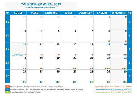 Calendrier Avril 2023 à Consulter Télécharger Et Imprimer