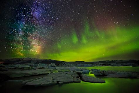 Milky Way And Northern Light Together Photo One Big Photo