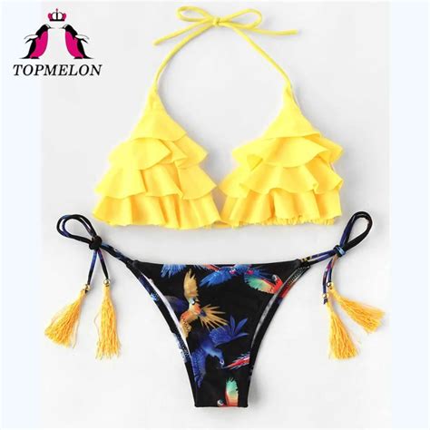 topmelon flower brazilain women bikinis sets padded sexy rose swimsuit swimwear tassel low waist