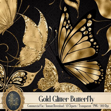 15 Gold Glitter Foil Butterfly Clip Arts 300 Dpi Instant Etsy Australia