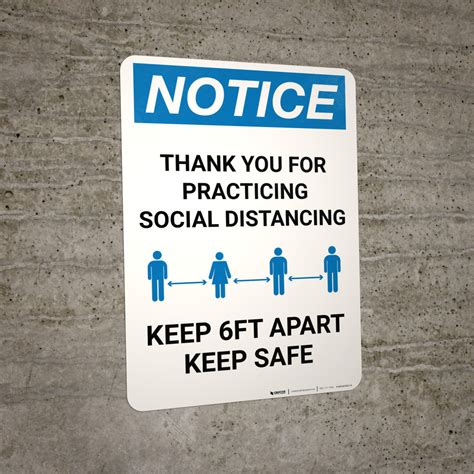 Notice Thank You For Social Distancing Keep 6ft Apart Portrait