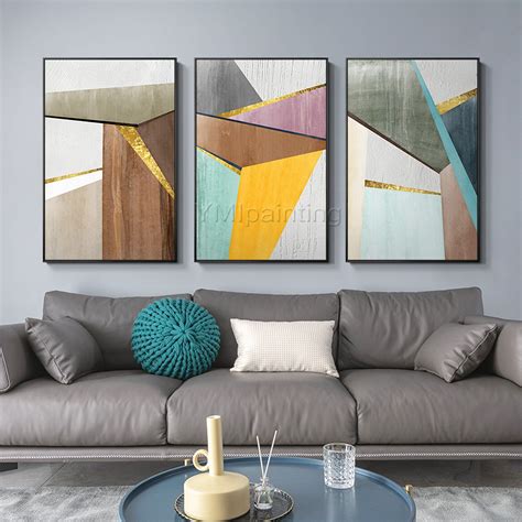 3 Pieces Wall Art Gold Art Geometric Abstract Painting Acrylic Etsy
