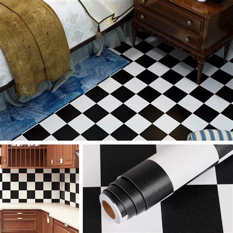 Buy Livelynine Checkered Black And White Vinyl Flooring Roll 158x788