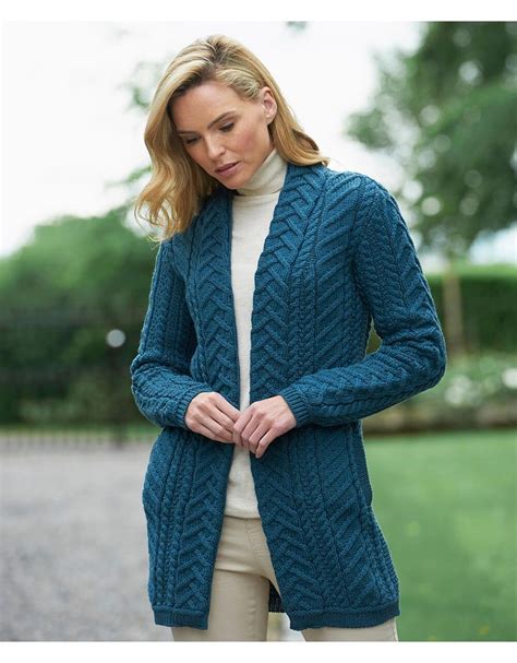 aran knit coat in edge to edge style x4693 created in traditional aran