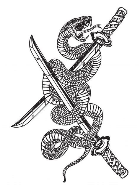 Premium Vector Snake And Sword Эскиз тату Японские татуировки