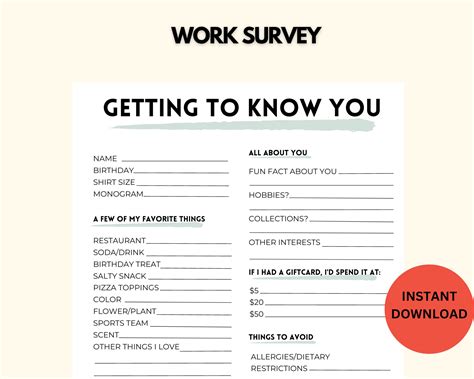 Free Printable Getting To Know Your Employees Questionnaire Template