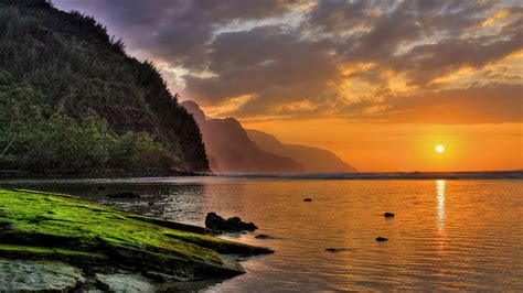 Glorious Sunset Over Kee Beach North Shore Kauai Hawaii