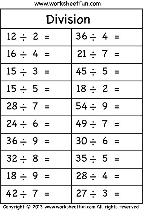 Free Printable Math Worksheets For 3rd Grade Division Division