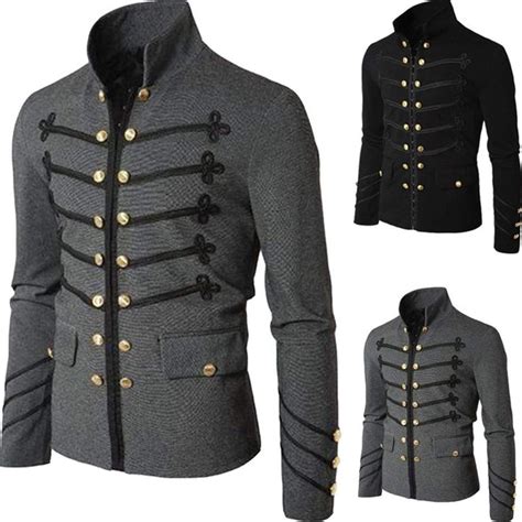 Fashion Mens Decorative Buckle Long Sleeve Jacket Koseplaza Army
