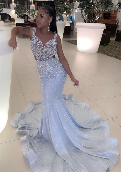 Sexy Prom Dress Mermaid Black Girl Prom Dresses Silver Black Girls Long