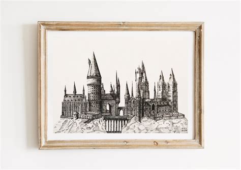 Hogwarts Wizard Castle Drawing Hogwarts Black and White | Etsy