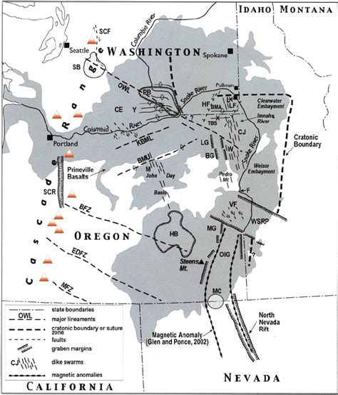 Map Of The Columbia River Flood Basalt Province Shaded Including The