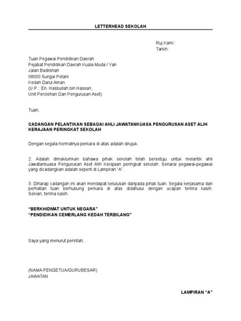 Gunakan contoh ini untuk membantu anda menulis surat anda sendiri. Contoh Surat Lantikan JKPAK Sekolah