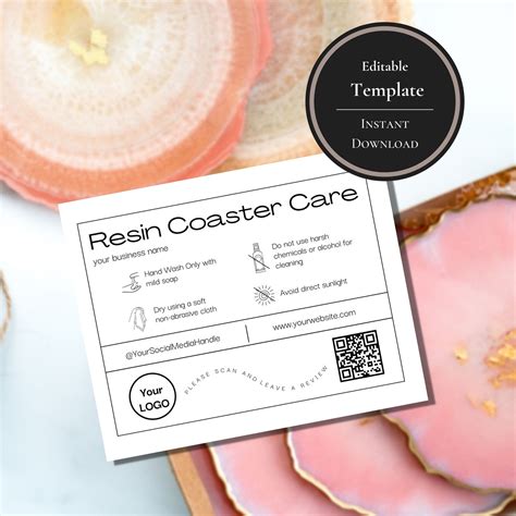 Resin Care Card Template Resin Guide Canva Template Resin Coaster