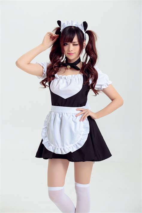 Cute Anime Cat Bell Maid Dress Claasic Cosplay Costume Girls Kawaii Lolita Dress Coffee