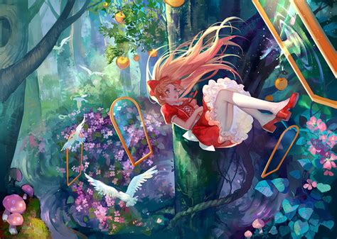 Girl Alice Alice In Wonderland Flowers Anime Art