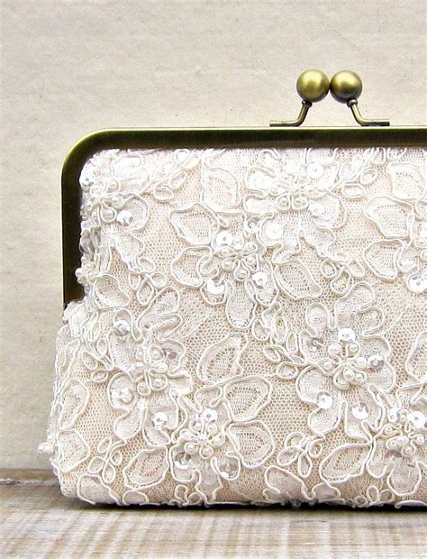 Nude Clutch Lace Wedding Purse Peach Clutch Pearl And Etsy