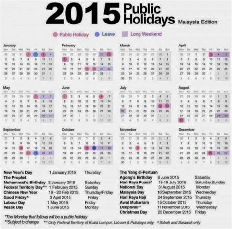 Malaysia Public Holidays Cuti Umum And Cuti Sekolah 马来西亚学校公共假期 2015
