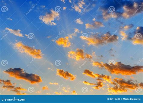 Beutifull Sunset Cloudy Sky With Yellow Clouds Stock Photo Image Of