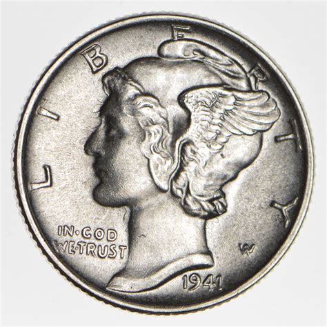Ch AU/Unc 1941 Mercury Liberty Dime - 90% Silver - High Grade