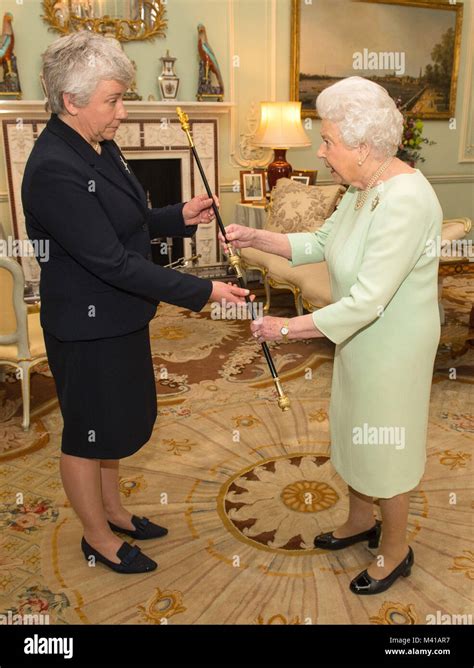 Queen Elizabeth Ii Receives Sarah Clarke Who Has Been Appointed The First Female Black Rod In